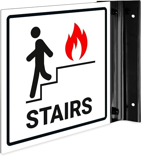 Letrero de proyección de escaleras, doble cara, 6x6 pulgadas, ACM, con accesorio negro satinado, fabricado en Estados Unidos