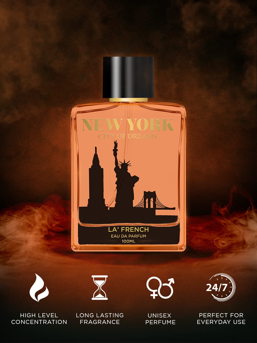 LA' French New York City Of Dream Series | Eau De Parfum | Energetic Vibes Of New York | Long Lasting Luxurious Scent | High Perfume Concentration | Perfume For Men & Women 3.38Fl Oz /10 ml
