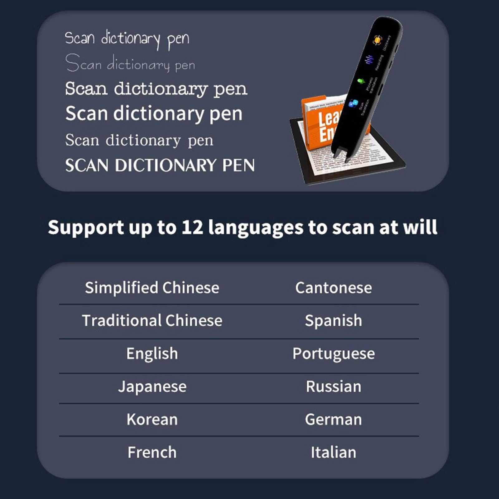 Stylo Lecteur de Numérisation, Stylo Traducteur, Stylo de Lecture de Texte à Parole, Lecteur de Stylo Numérique, Scanner de Stylo de Traduction sans Fil, Stylo Traducteur