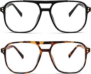 FEISEDY 2Pack Blue Light Blocking Glasses Fake Nerd Clear Square Computer Lightweight Pilot Glasses Frame Oversized B2866