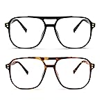 FEISEDY 2Pack Blue Light Blocking Glasses Fake Nerd Clear Square Computer Lightweight Pilot Glasses Frame Oversized B2866