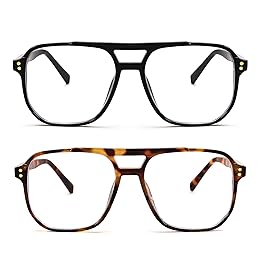 FEISEDY 2Pack Blue Light Blocking Glasses Fake Nerd Clear Square Computer Lightweight Pilot Glasses Frame Oversized B2866