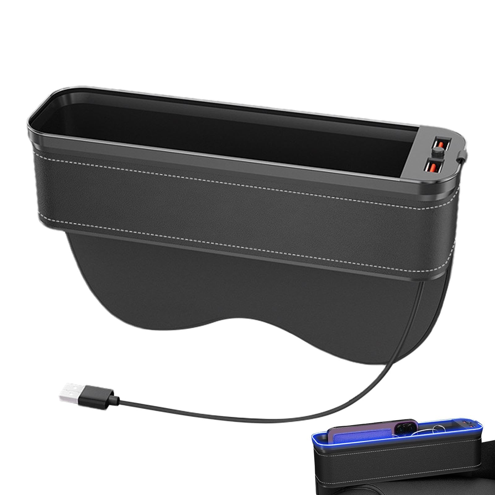 G-ap - Organizer con porta USB e luce a LED, per sedili auto, telefoni, chiavi, occhiali e carte