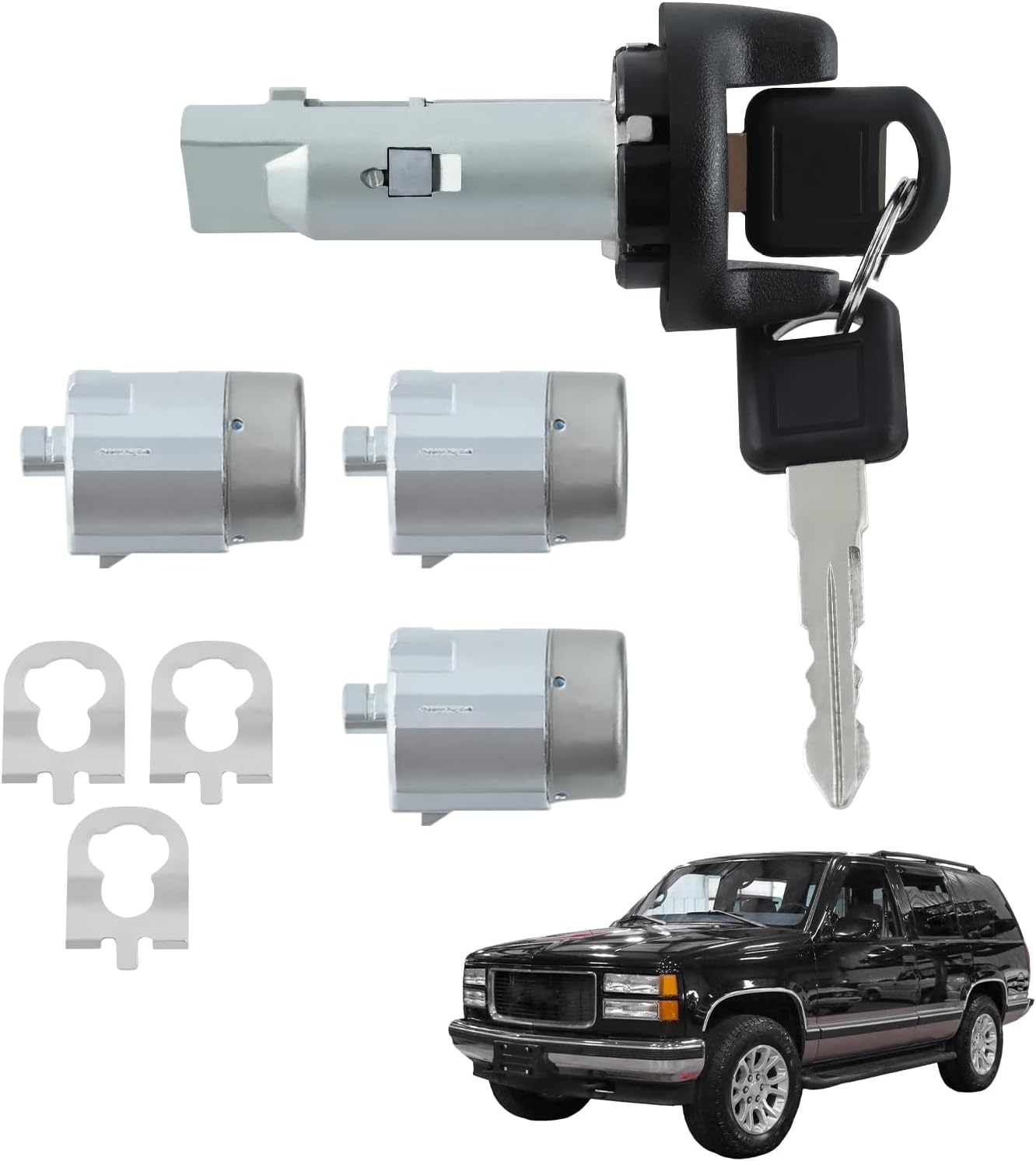 Ignition Switch Lock & 3 Door Lock Cylinder Set W/2 Keys (NO PASSLOCK) for Chevrolet Suburban 1995–1997, for Chevrolet Tahoe 1995–1997, for GMC Suburban 1995–1997, for GMC Yukon 1995–1997 PN: 702671