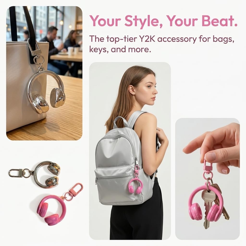 Mini Headphone Keychain, Resin Bag & Purse Charm for Women, 3 in image 3