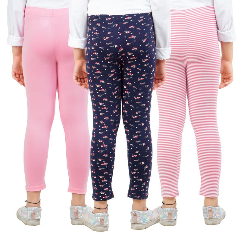 Image of Real Basics Girls Cotton Printed Non-Transparent Regular Fit Ankle Length Leggings (3 Leggings Set)