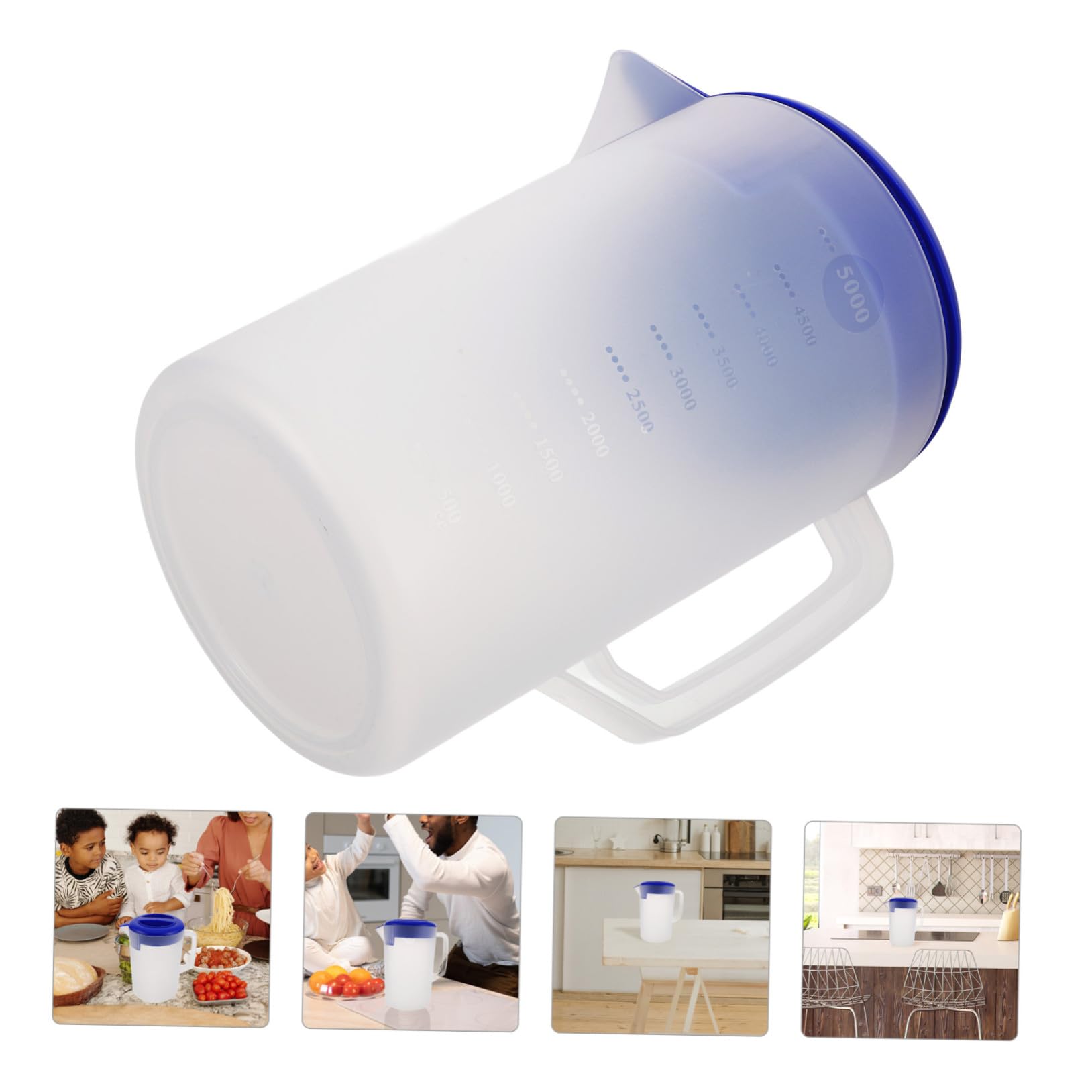 Brocca in Plastica da 5 con Manico Ergonomico e Scala Graduata Opaca, per Conservazione in Frigorifero e Servizio di Bevande Fredde come Tè e Succhi