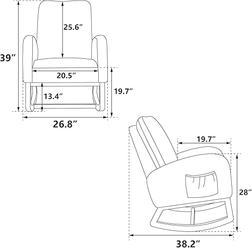 Miniatura 2 de JINS&VICO Mecedora moderna con bolsillos laterales, sillón mecedor de madera con cojín de respaldo estampado, mecedora tapizada con respaldo alto