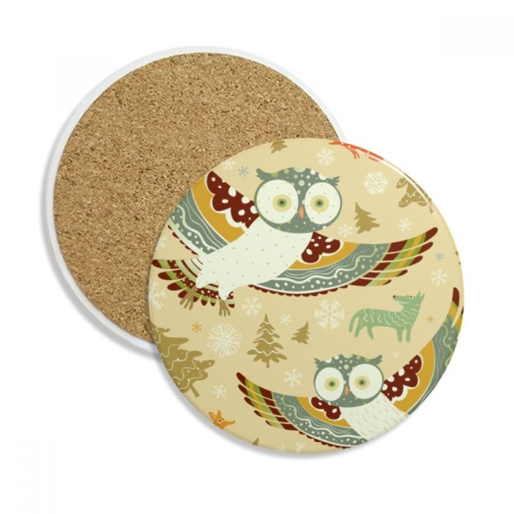Cadeau dessous de verre hibou floral céramique absorbante lot de 2