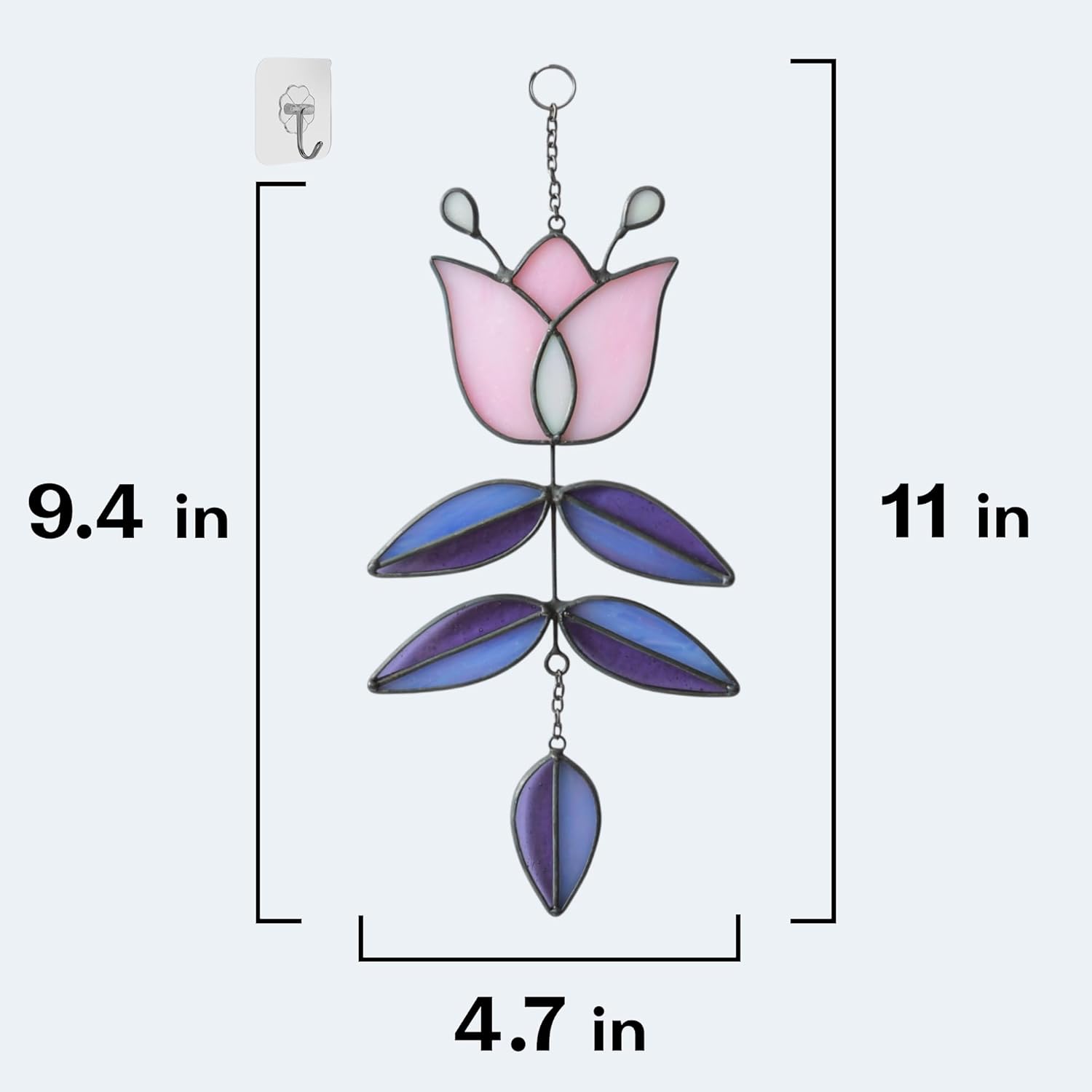 Pink Tulip Stained Glass Suncatcher, Folk Flower Stained Glass Window Hanging Sun Catcher, Healing Boho Decor, Handmade Flower Gifts for Indoor Window, 9.4" x 4.7" - Image 4