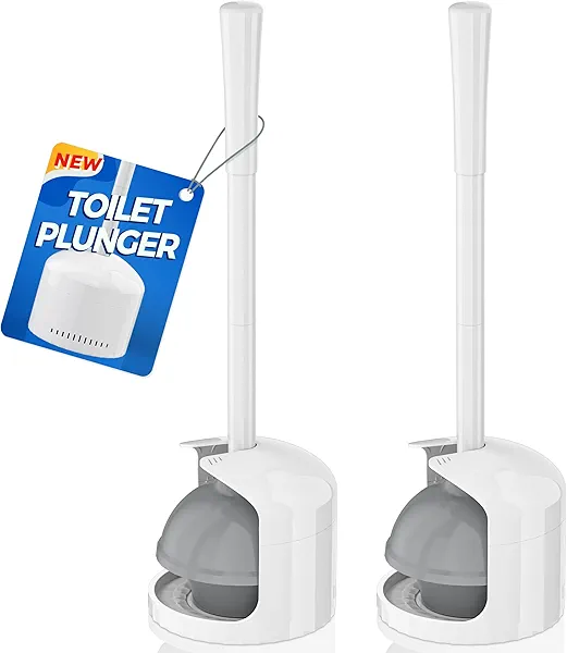 Toilet Plunger with Holder for 5.3-inch Toilet Drain, Plungers for Bathroom with Holder, Toilet Plunger Heavy Duty (2, White)