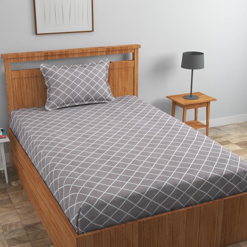 Pure Cotton 180 to 220 tc Flat Single Bedsheets for Summer Breathable | Wrinklefree | Longlastic Super Soft (Size-60 X 90 Inch) with 1 Pillow Covers (Size-17 X 27 Inches, Levender)