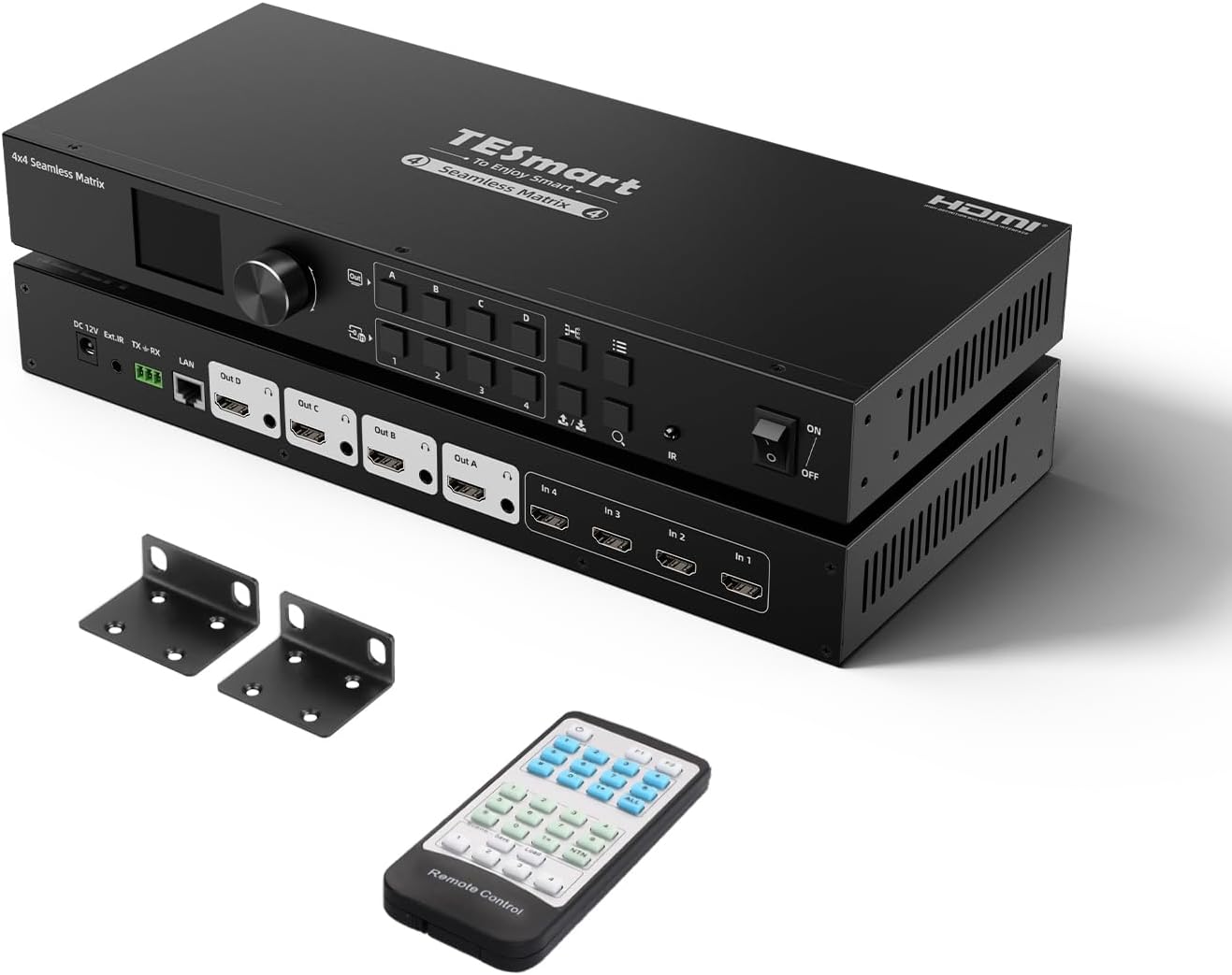 TESmart 4x4 Seamless HDMI Matrix Switch 1920x1080@60Hz Remote Control, Supports Audio Splitting, Preview Mode, RS-232, LAN Control, Rename Port