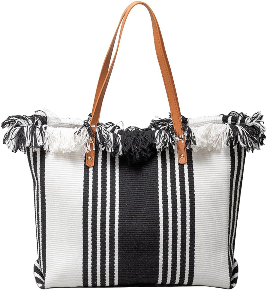 CORIOS Tote Bag for Women Cute Canvas Shoulder Bag Summer Vibe Beach Bag Casual Handbag Bohemian Hobo Bag with Tassels