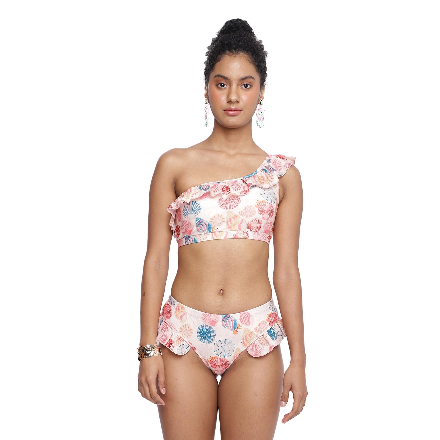 la intimo Tinkara One Shoulder Frill Tankini Top with Full Coverage Panty Two Piece Tankini Set for Women Swimwear Beachwear-picture-27