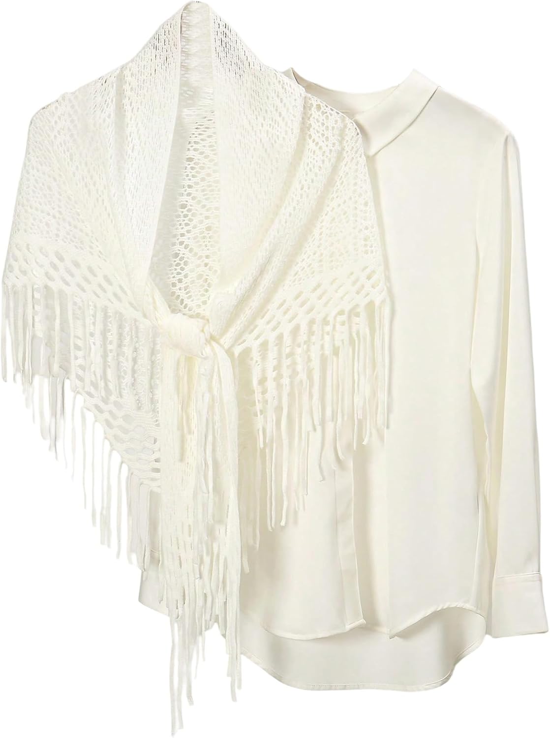 GORGLITTER Women's Wrap Crochet Shawl Poncho Fringe Lightweight Cardigan Sweater Scarf Western Hollow Out Shrug