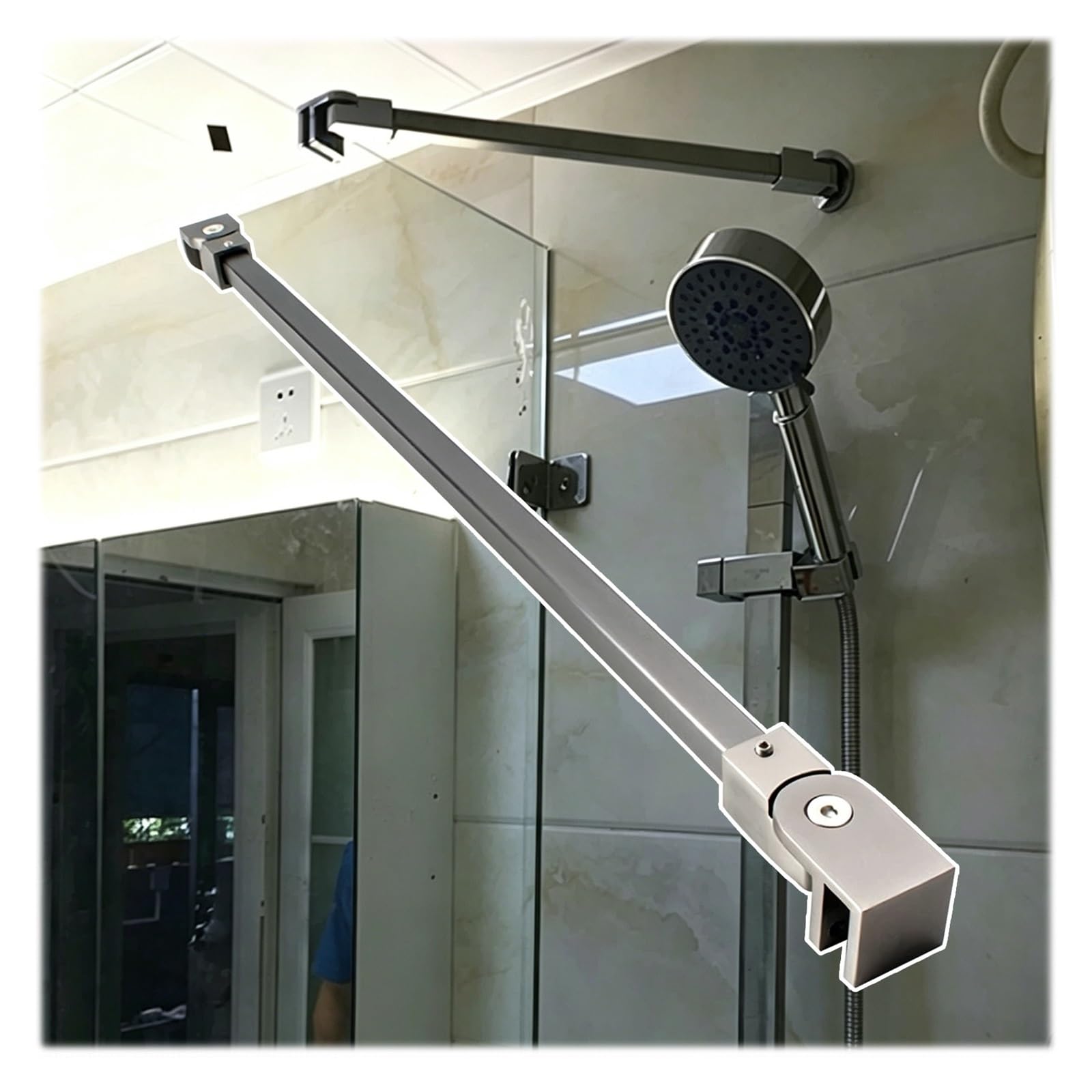 PYYDJQ Fixed Glass Stabilizer Rod 16 20 24 28 32 36 40 48 Inch, Flexible Supporting Bar for Shower Glass 1/4" to 1/2" Thick, Shower Door Stabilizer Arm(Gray,36inch/91.4cm)