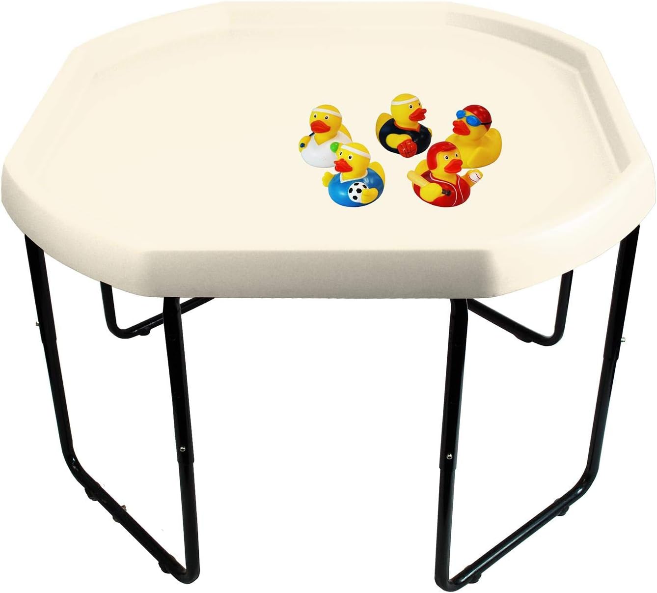 Children's Large Plastic Water Fun Mixing Play Tray - CREAM - 3 Tier Height Adjustable Stand and 5 Random Rubber Duckies.