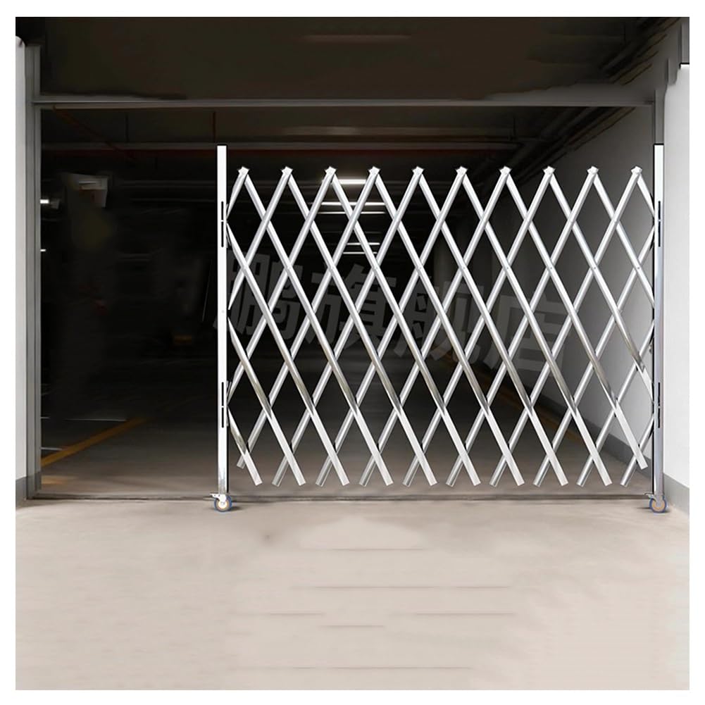 Puerta de Seguridad Extensible de Acero Inoxidable - Barrera de tráfico retráctil con Ruedas - Valla Plegable Industrial (1,5 m x 2,5 m) para Seguridad y Control de Acceso.