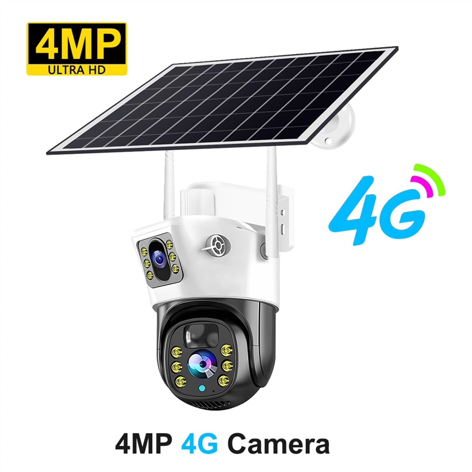 Caméra de sécurité, Caméra Solaire 4G Sim 8MP 4K, vidéo d'extérieur à Faible Puissance, Vision Nocturne, Audio bidirectionnel, PIR CCTV IP, avec Panneau(4MP 4G Camera)