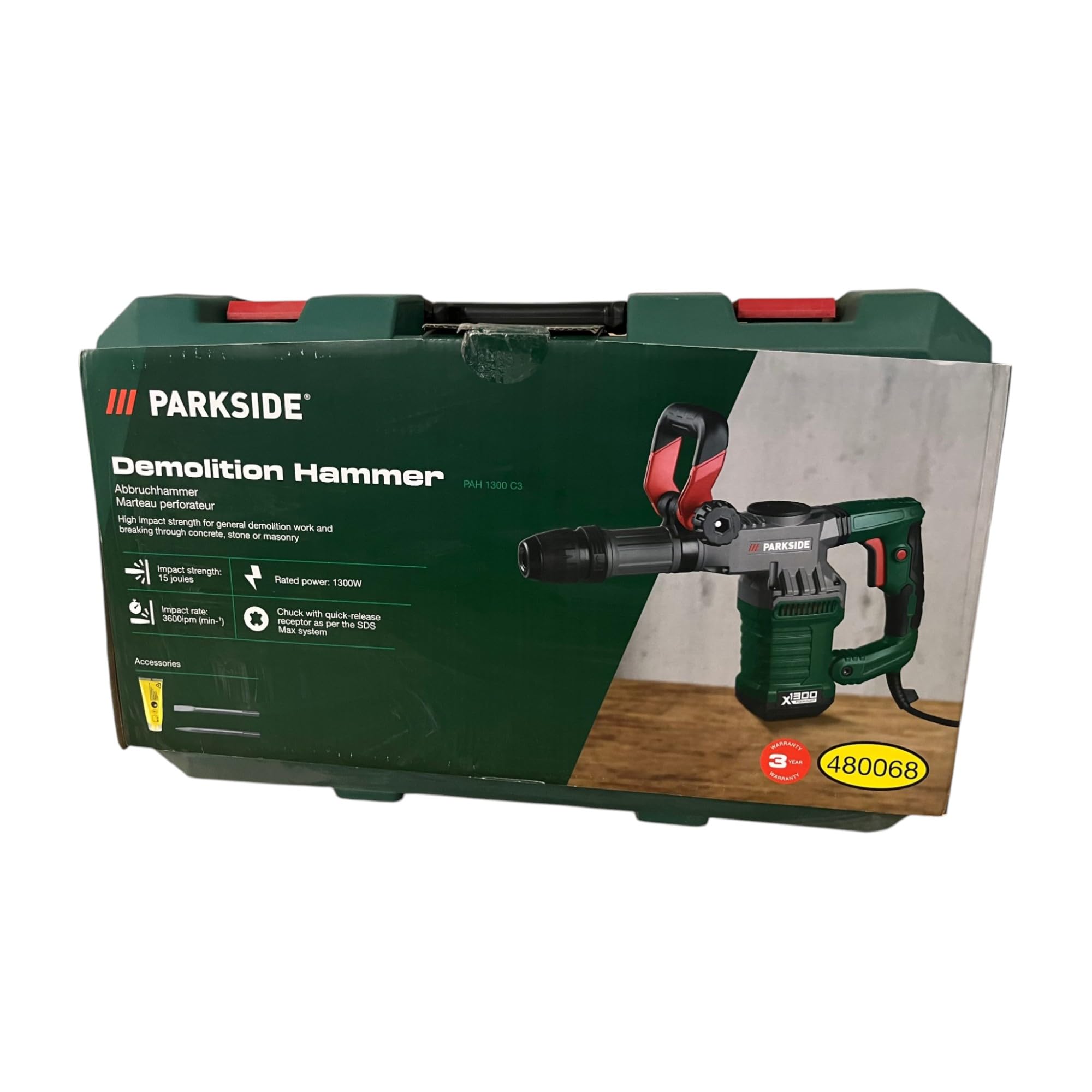 PSIDE Parkside PAH 1300 B2 - Martillo de demolición (1300 W, giratorio 360°, martillo cincelador