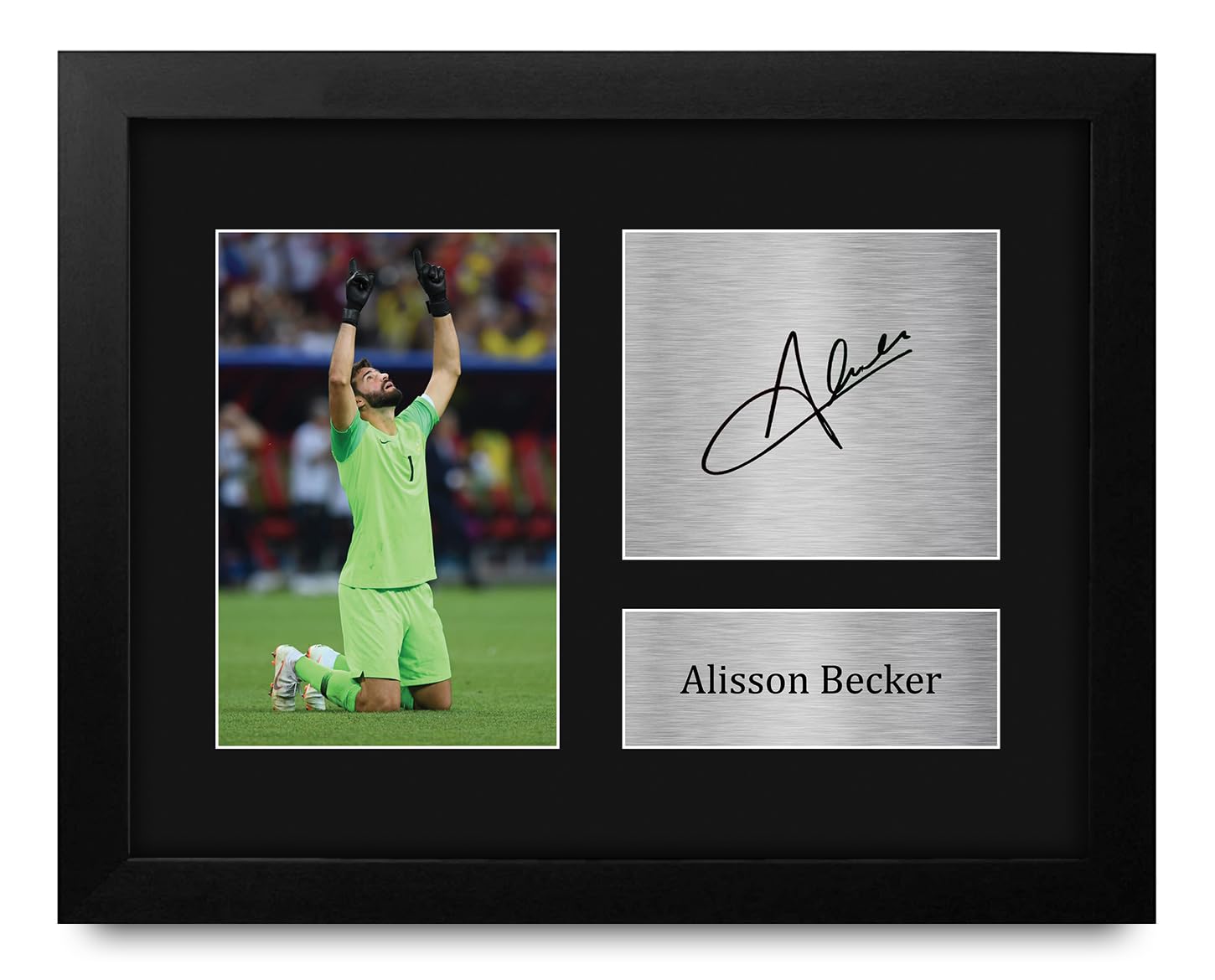 HWC Trading Alisson Becker Brazil Framed Gifts Printed Signed Autograph Picture for Football Fans and Supporters - US Letter Size