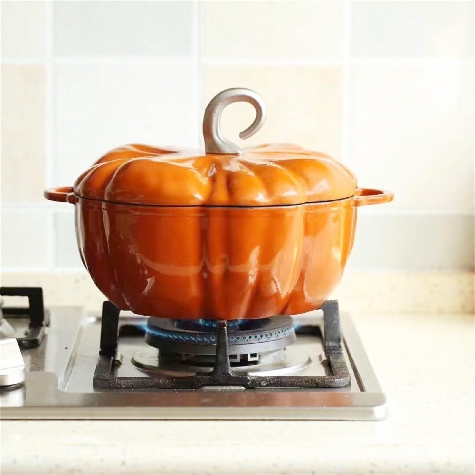 Żeliwny Garnek Żeliwny W Kształcie Dyni Z Pokrywką, Garnek Żeliwny W Kształcie Dyni, 4-QT, Porcja Dla 3-5 Osób, Podwójny Uchwyt, Dekoracja Na Halloween(7.9in)