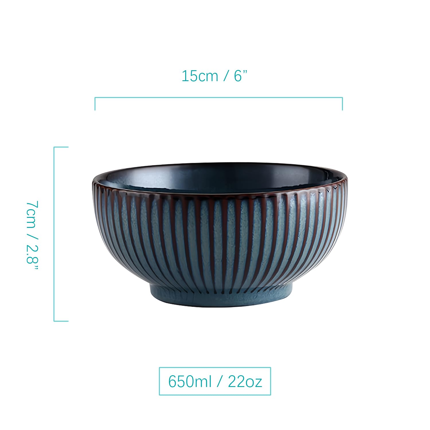 Müslischalen-Set, blaue Suppenschüsseln, mikrowellengeeignet, Reisschalen, Frühstücksschalen, Keramik-Müslischalen (4 Stück, 15,2 cm)