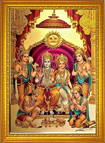 Image of ADA Handicraft Lord Shri Ram, Laxman, Sita and Hanuman Hindu God Wooden Photo Frame (23x32cm, Multicolour)Rectangular, Wall Mount