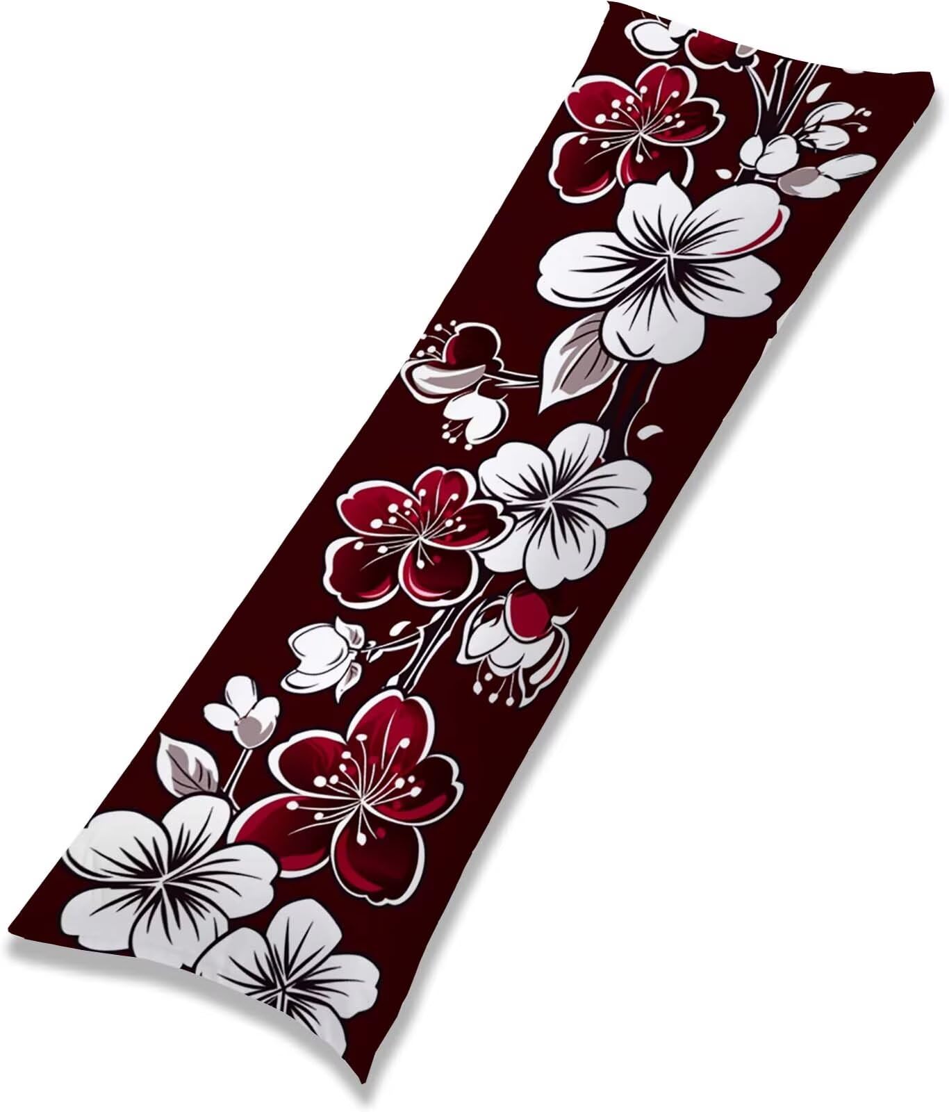 Rosso-5 Federe Cuscino Letto 50 x 150 cm, Grande Cuscini per Divano Lino, | Doppia Faccia Stampa, Fiore-5 Fodera per Cuscino Decorativa, con Cerniera, Cuscino per Dormire Sul Fianco j-212