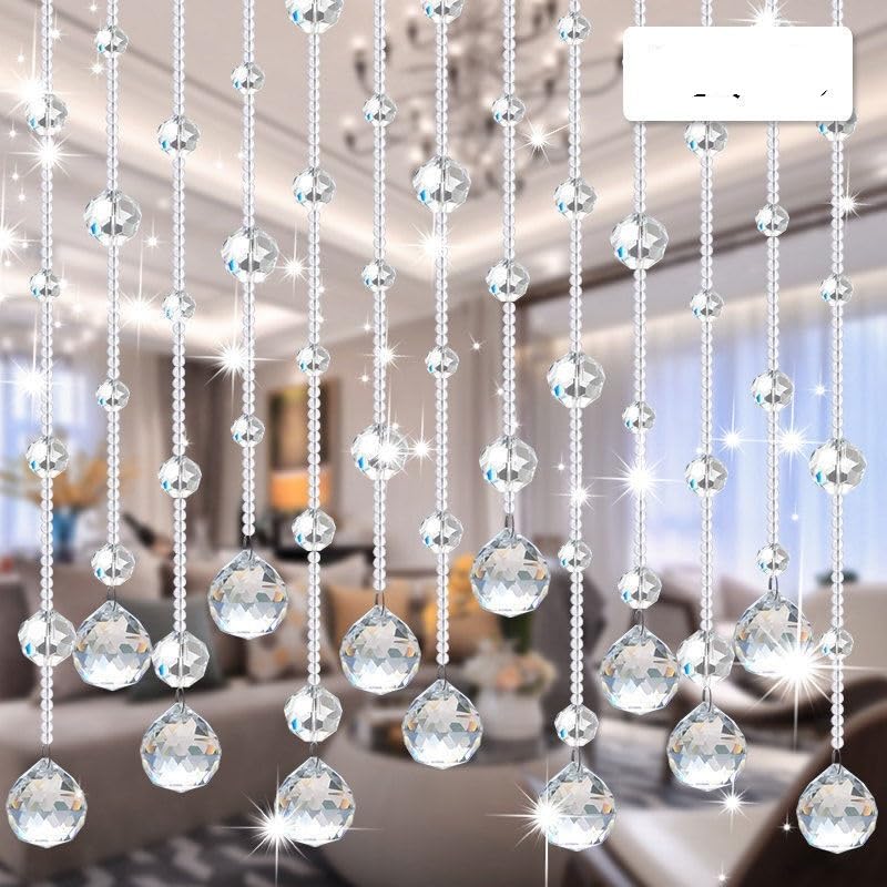 Rideau De Perles De Cristal Rideau de Ficelle Brillant en Perles de Verre Cristal for l'intérieur, for la décoration de Fond de Mariage de Luxe for la Maison(Champagne,0.5m Height 15 pc)