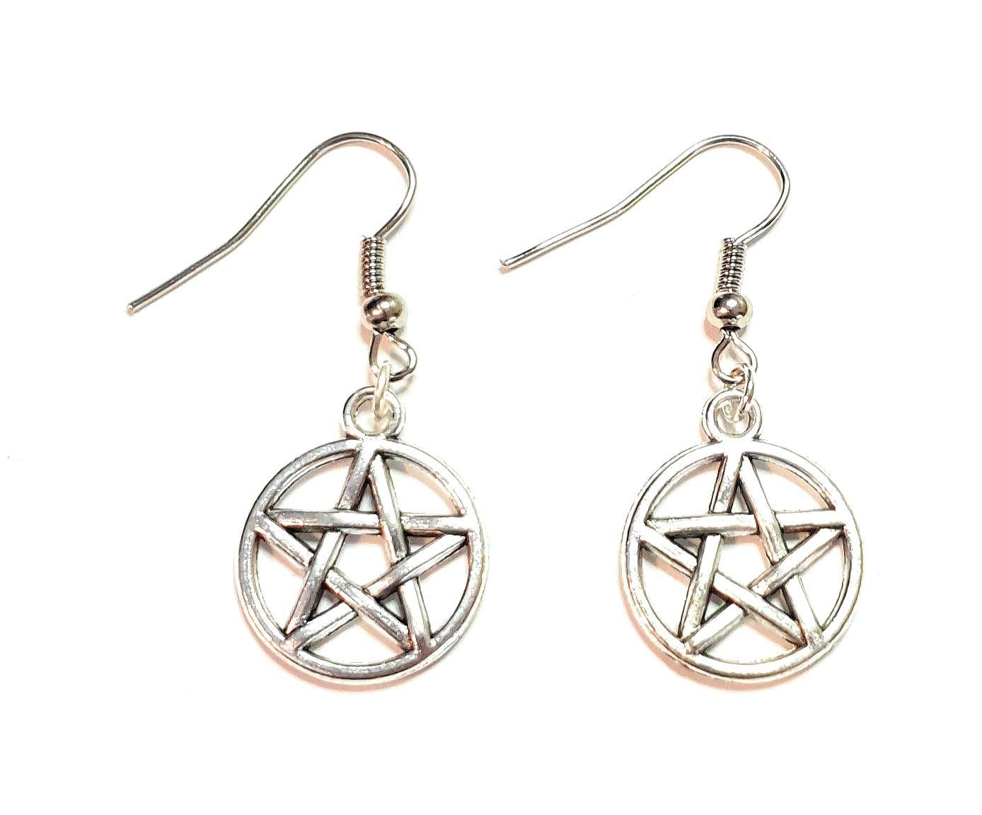 Pentagramm Ohrringe, Ohrhänger, Antik-Silber