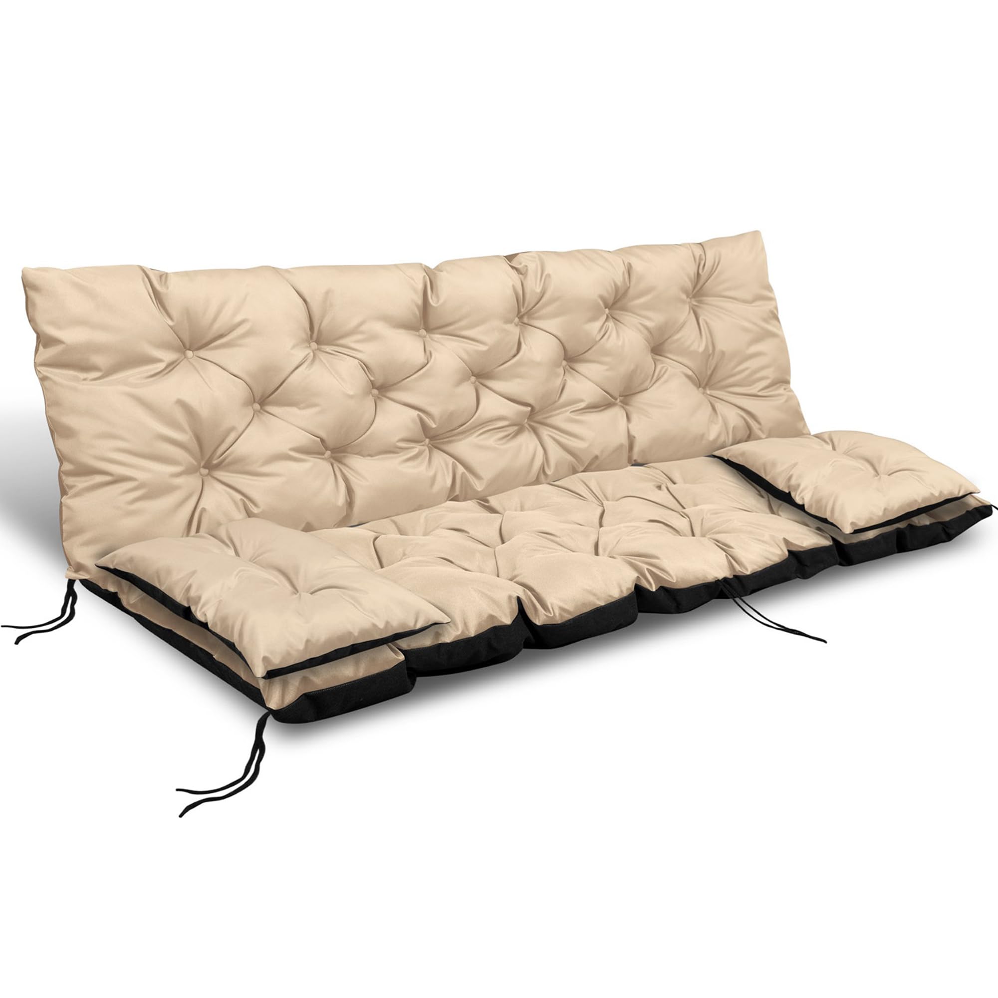 Set di cuscini EDANTI per panca altalena da giardino, cuscini per mobili da giardino, cuscino per panca impermeabile + 2X cuscini più piccoli (Beige, 150x60x50 cm)
