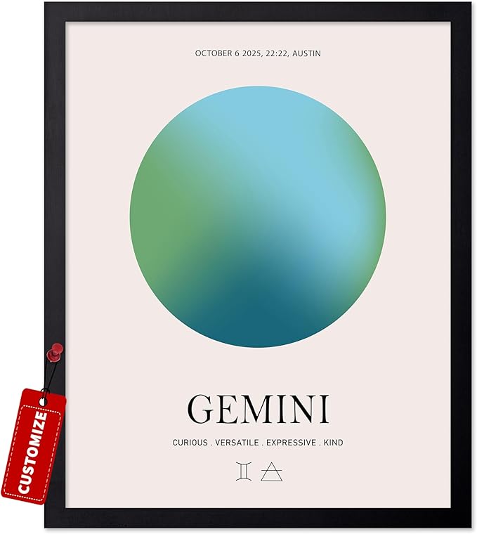 Poster Master Personalized Gemini Print, Customized Zodiac Aura Poster and Canvas, Star Sign Art, Gift for Family, Loved Ones, Friends, Available in 8x10 to 30x40