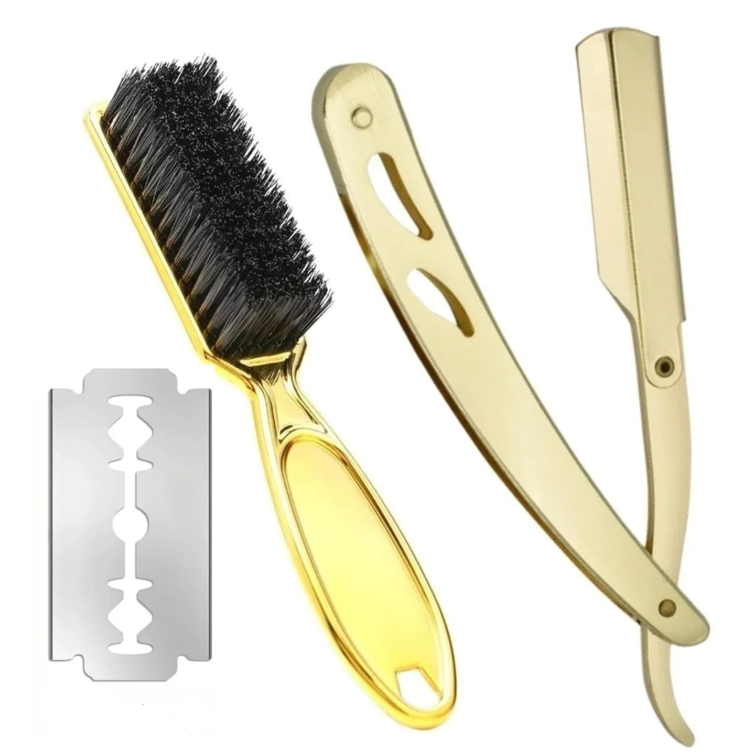 Barbers Manual Razor Beard Brush Set Men Straight Edge Depilation Razor Salon Haircut Beard Eyebrow Shaving Tools with 10 Blade