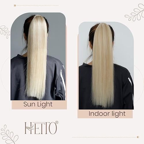 Miniatura 3 de Hetto Extensiones de cabello humano lacio de 14 pulgadas, 2.47oz, extensiones de cola de caballo con clip #14613 rubio decolorado, extensiones de