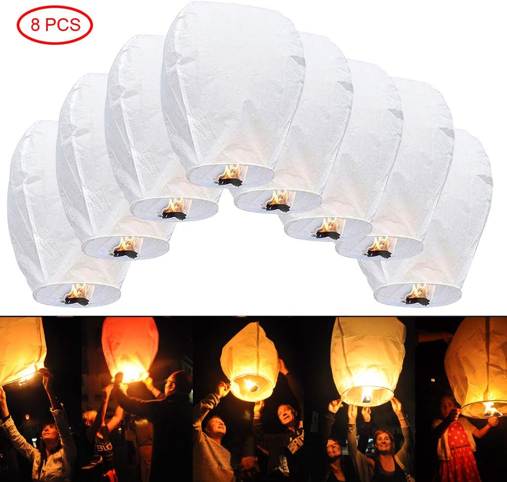 Biodegradable Sky Lanterns Chinese Lanters-8pcs White Chinese Sky Lanterns, Eco Friendly, 100% Biodegradable, Paper Japanese Prime Paper Sky Lantern to Release in Sky