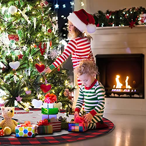 48 Inch Christmas Tree Skirt, Burlap Santa Claus Gnome Snowflakes Buffalo Plaid Gift Mat For Xmas Party Holiday Decorations (Red And Black) #TOP5