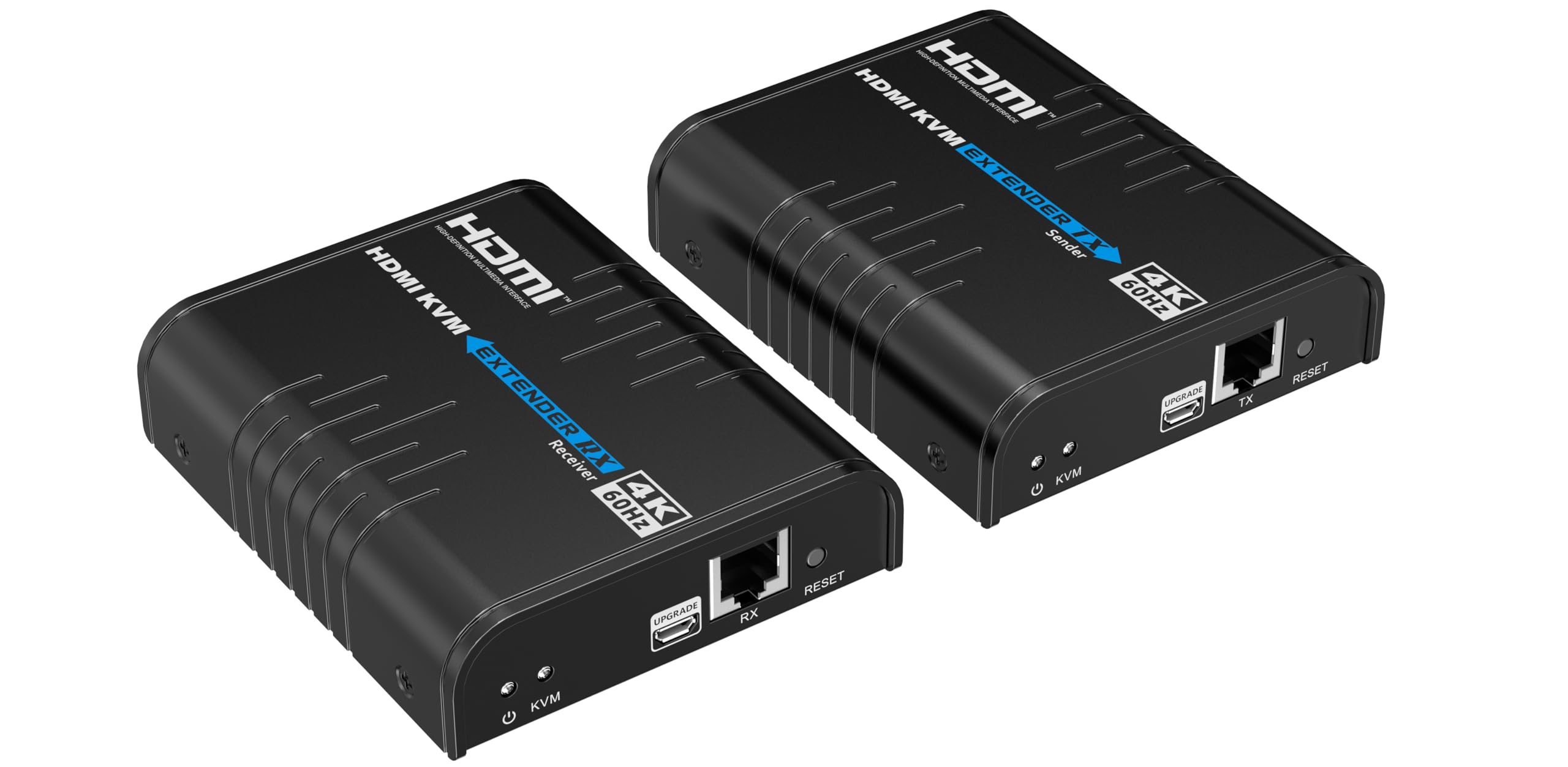 PremiumCord 4K HDMI KVM Extender mit USB 2.0 bis zu 120 m über LAN, über IP, CAT5/5e/6, UHD 4K 2160p 60Hz, Full HD 1080p, 4:4:4, HDMI 2.0, HDCP 2.2, Robustes Aluminiumgehäuse