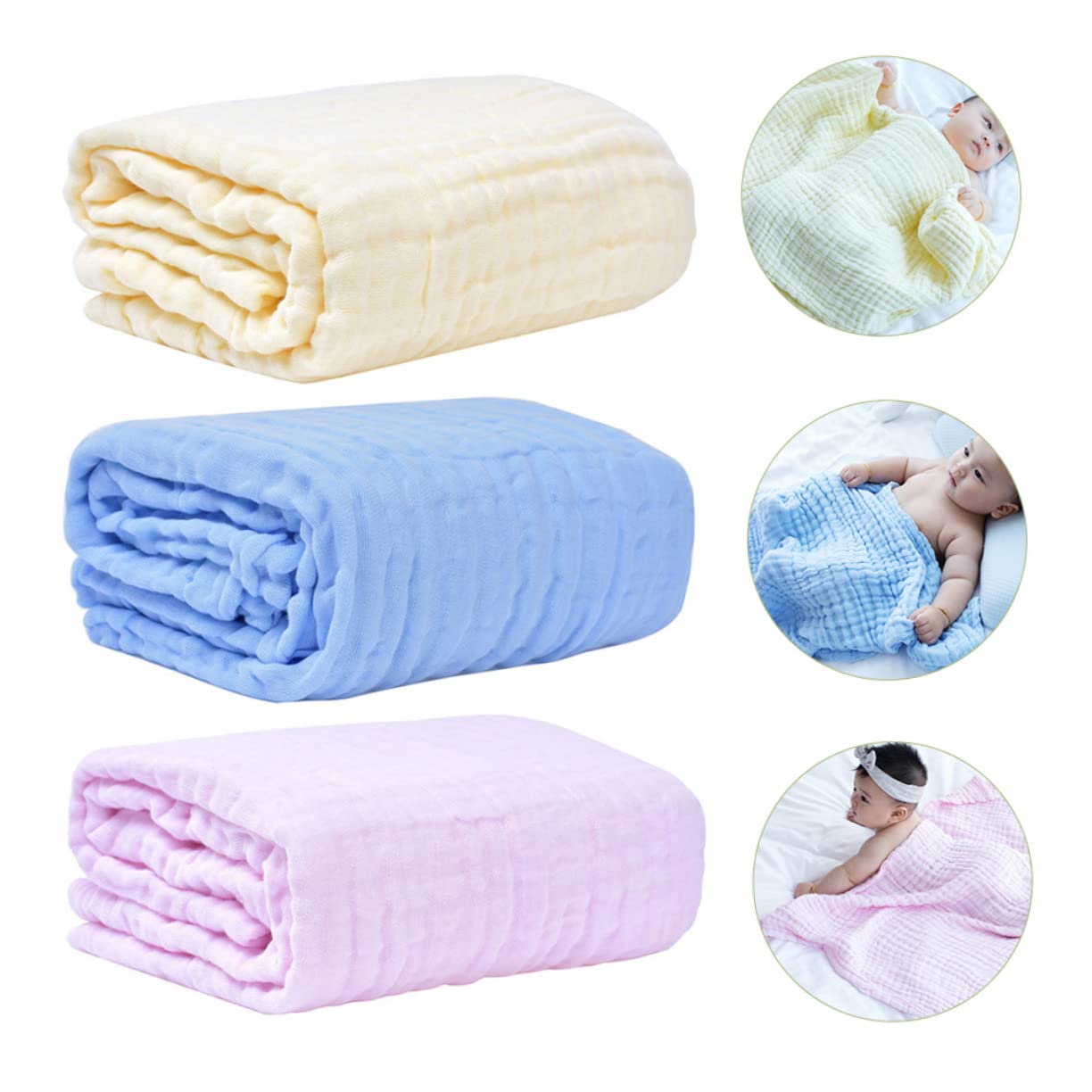 ibasenice 3 Stück Babydecke aus Baumwolle Unisex Atmungsaktive Puckdecke Leicht für Jahreszeiten Babybadetuch