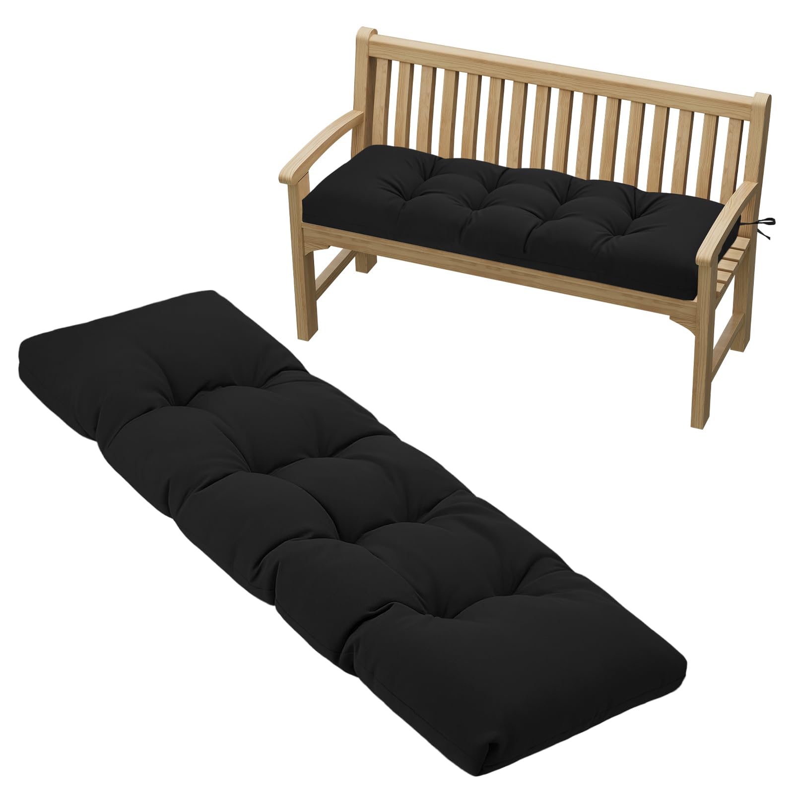 PRIMEPATIO Outdoor Garden Bench Cushion, 8cm Thick Tufted Waterproof Long Bench Seat Pad with Ties, Replacement Cushion for Patio, Lawn & 3 Seater Loveseat Furniture, 143x52cm, Dark Grey — view 8