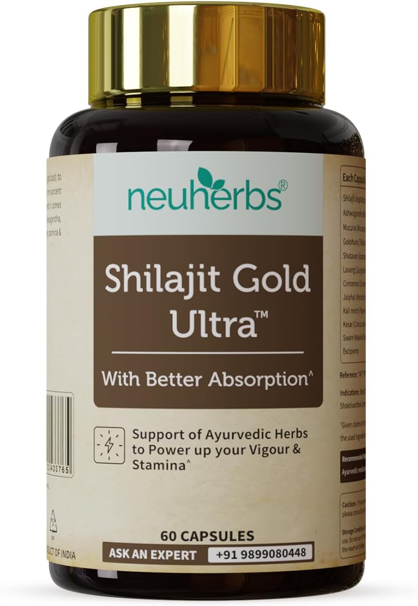 - Neuherbs Shilajit Gold Ultra - 60 Capsules For Men | Shilajeet Capsule With Ashwagandha, Gokshura, Swarna Bhasma & Kesar | Boost Energy, Stamina Strength & Testosterone Level