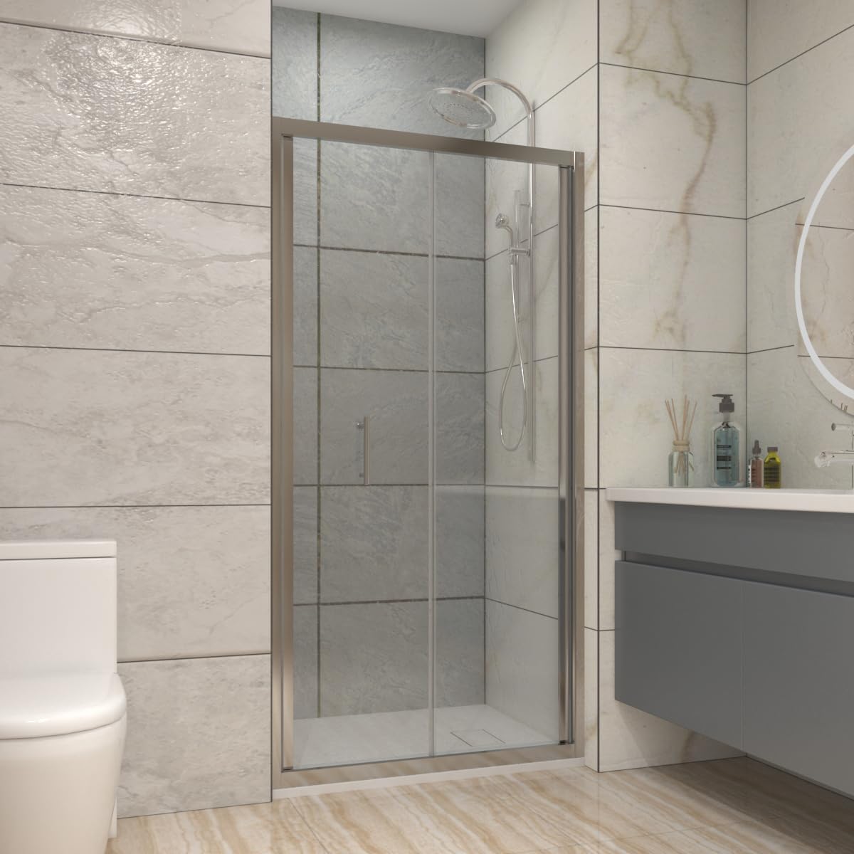 NRG 1100 x 1900mm Bathroom Bi- Fold Shower Door for Wet Room Shower Enclosures Chrome Framed Space Saving