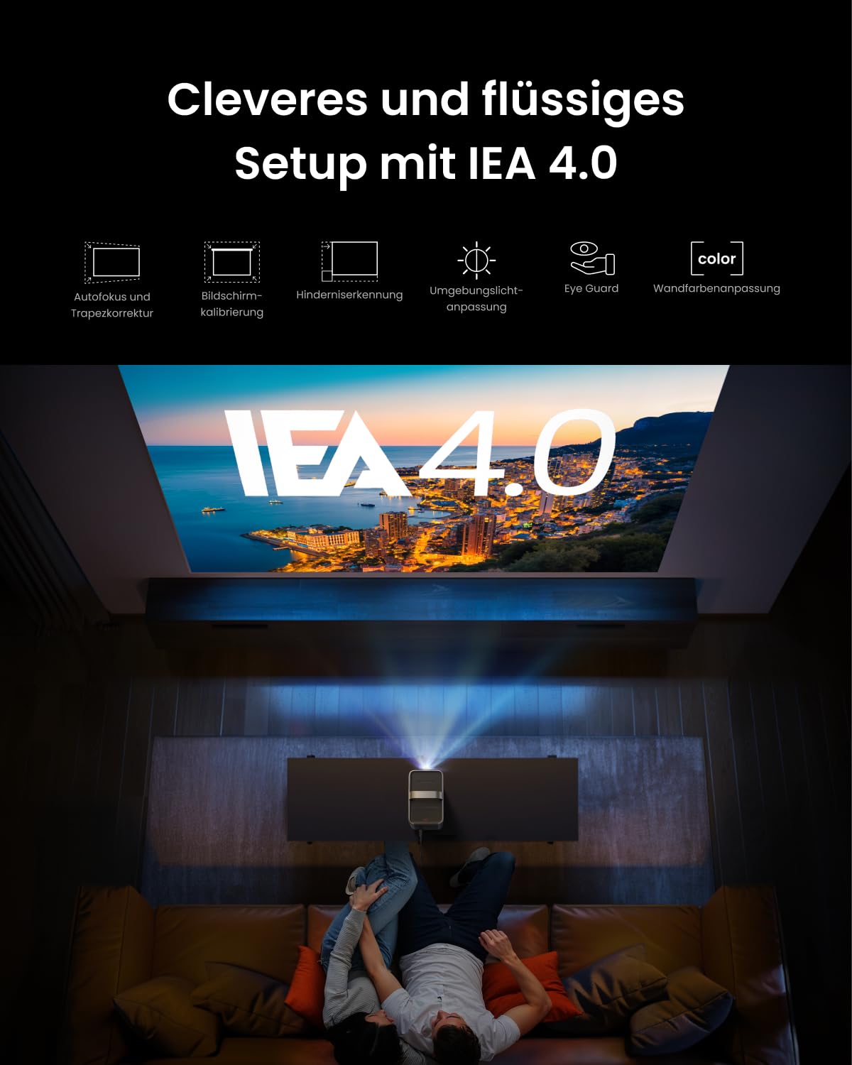 Nebula by Anker Cosmos 4K SE, 4K Smart Beamer, 1800 ANSI-Lumen Schwarz | 4K Projektor, Dolby Vision, 200 Zoll, WiFi & Bluetooth, Google TV mit Netflix, 4K-Dekodierung, Optimierte Bildqualität