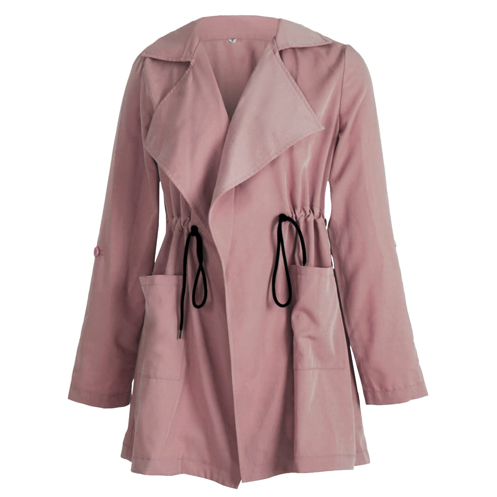 Generisch Giacca invernale da donna con coulisse, stile classico, scollo a V, cappotto sottile con trench senza cappuccio