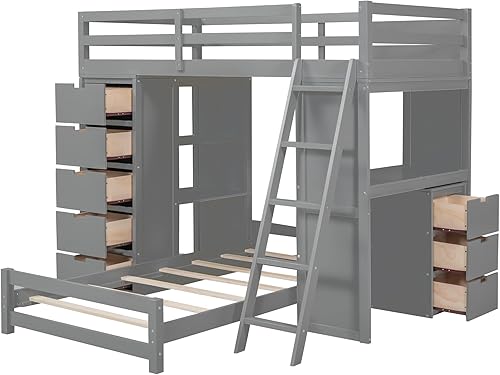 Miniatura 335 de Versatility - Litera individual sobre individual con escritorio y armario integrados, cama alta de madera maciza y plataforma independiente con