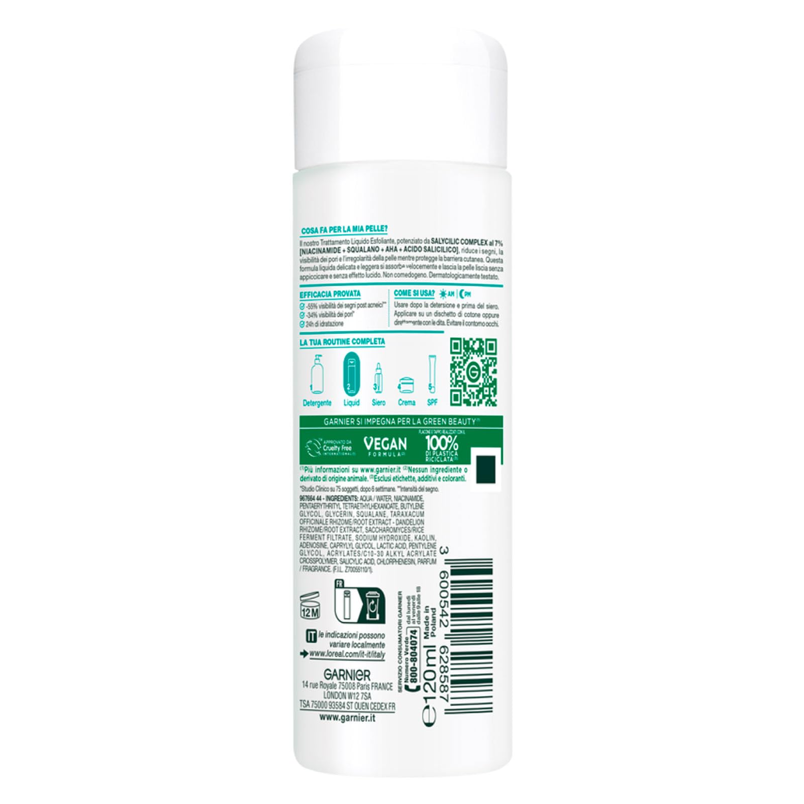 Garnier PureActive Salicylic płyn złuszczający przeciw objawom trądziku i porów z niacynamidem 120 ml + 22 pryszcze hydrokoloidalne plastry na pryszcze - zestaw 2 szt