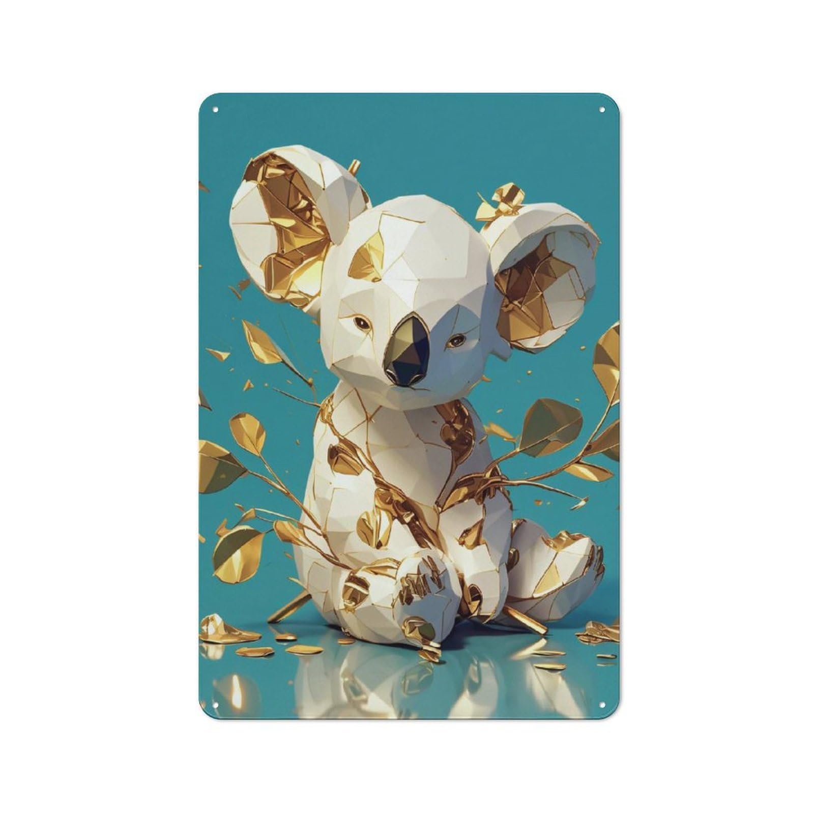 Junmoney Style-3 Country Country Metal Sign 30X20cm Featuring Geometric Gold And White Koala, Rustic Kitchen Decor For Cottage, Kitchen, Hallway Or Breakfast Nook