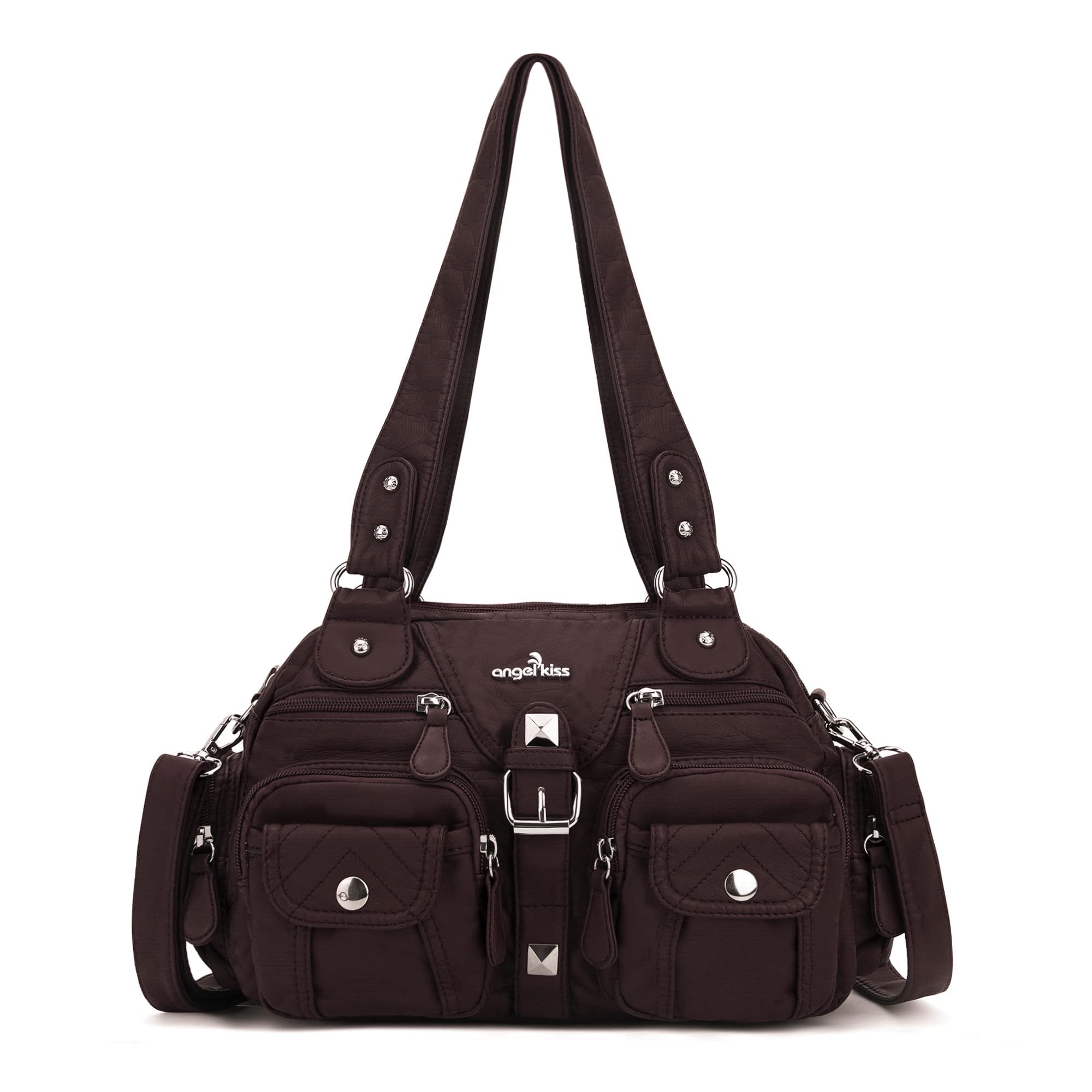 Angel Kiss Hobo - Borsa a tracolla da donna, multitasche, morbida, con tracolla rimovibile, in pelle