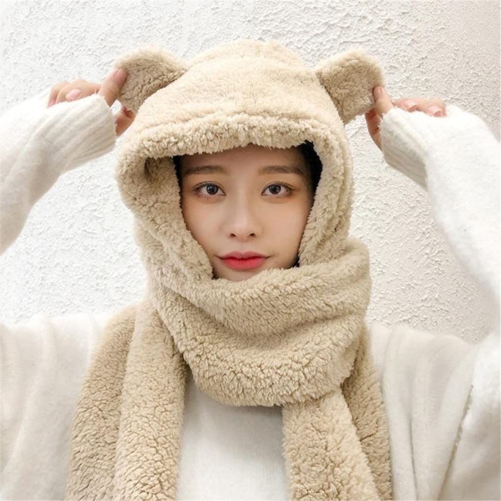 Inverno Carino Un Pezzo Cappello Orso Orecchie Orecchie Cappello Caldo Antivento Collo Sciarpa Cappuccio Studente Donne più Tappo Cashmere(3-Pack)